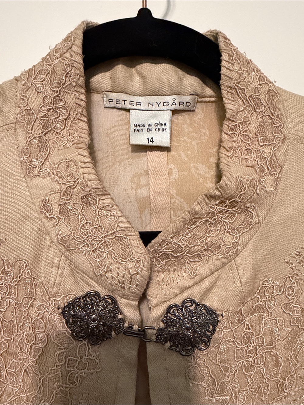 Peter Nygard Linen Blend Cream Embroidered Toggle Jacket Plus Size 14 - Picture 7 of 12